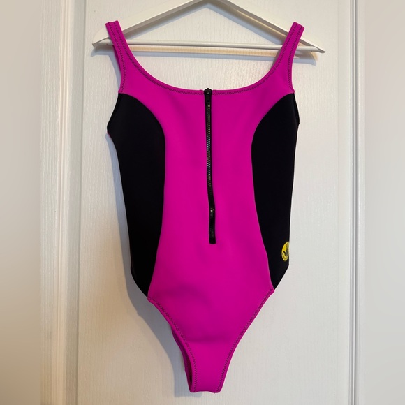 Body Glove Black Pink One Piece Swimsuit Athletic 80’s vintage beach neoprene Lg - Picture 4 of 13